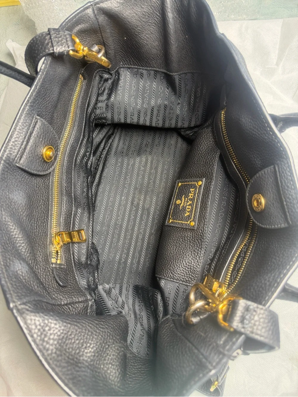 Prada Navy Blue Pebbled Leather Tote with Shoulder Strap